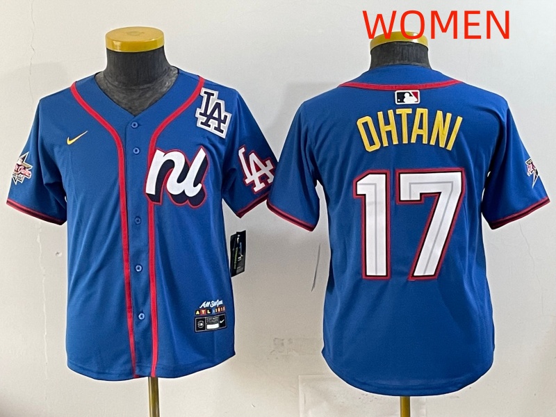 women 2025 Los Angeles Dodgers #17 Ohtani Blue Nike  2025 MLB All Star  Jersey style 004->women mlb jersey->Women Jersey